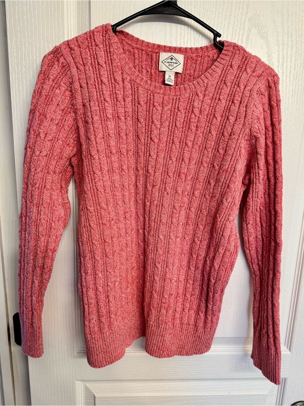 St. John's Bay Cable Knit Crewneck Sweater - Coral Pink